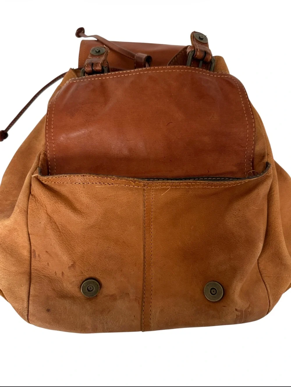 Frye Tracy Two Tone Washed Leather Studded Backpack Cognac Tan